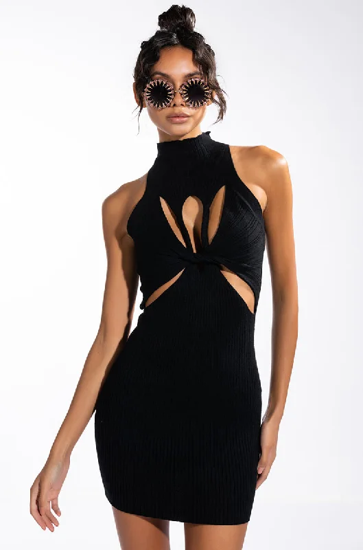 ALL THE CUTOUTS RIBBED MINI DRESS