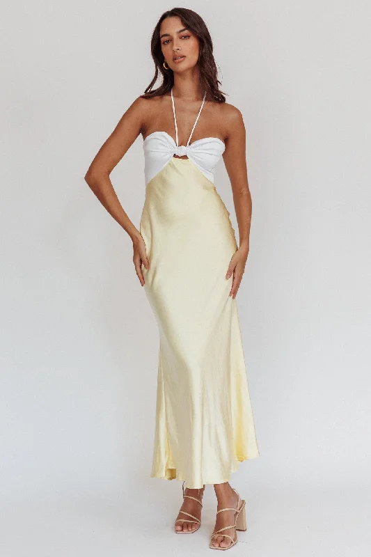 Hassie Knot Bust Halter Midi Dress Yellow