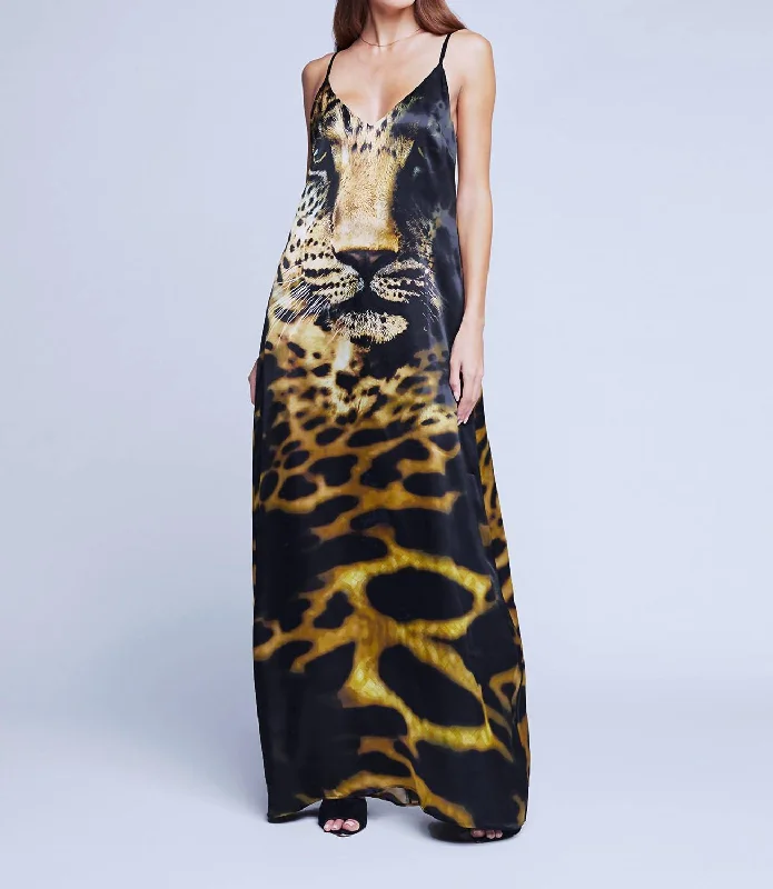 Kayla Maxi Dress In Black Multi Leopard Face