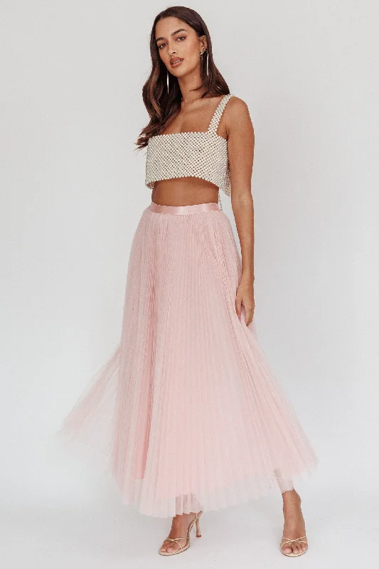 Kristine Accordion Pleat Tulle Maxi Skirt Dusty Pink