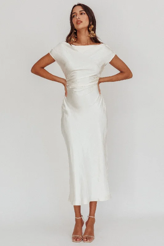 Loveland Cap Sleeve Cowl Back Midi Dress Oyster