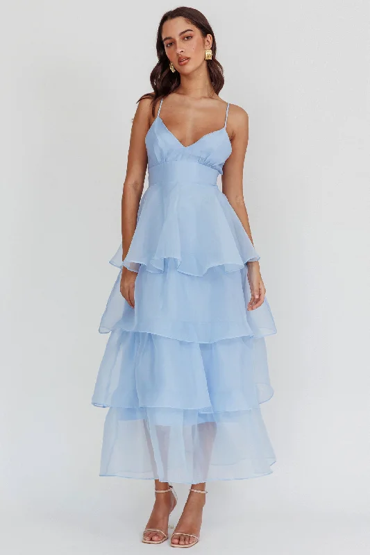 Made For You Tiered Ruffle Midi Dress Blue