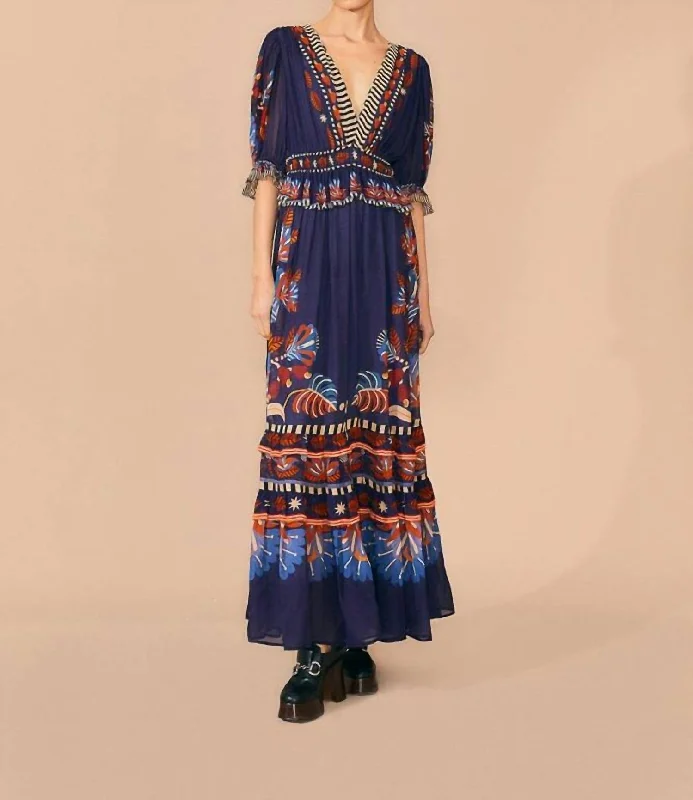 Nature Beauty Short Sleeve Maxi Dress In Blue