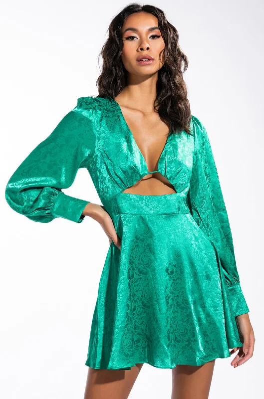 OCEAN DRIVE LONG SLEEVE CUTOUT SATIN MINI DRESS