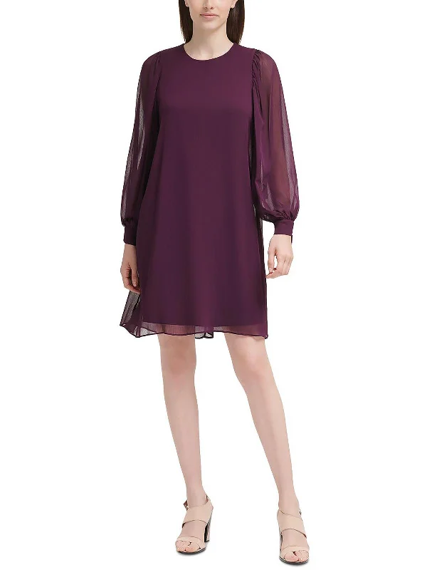 Plus Womens Tie-Sleeve Mini Shift Dress