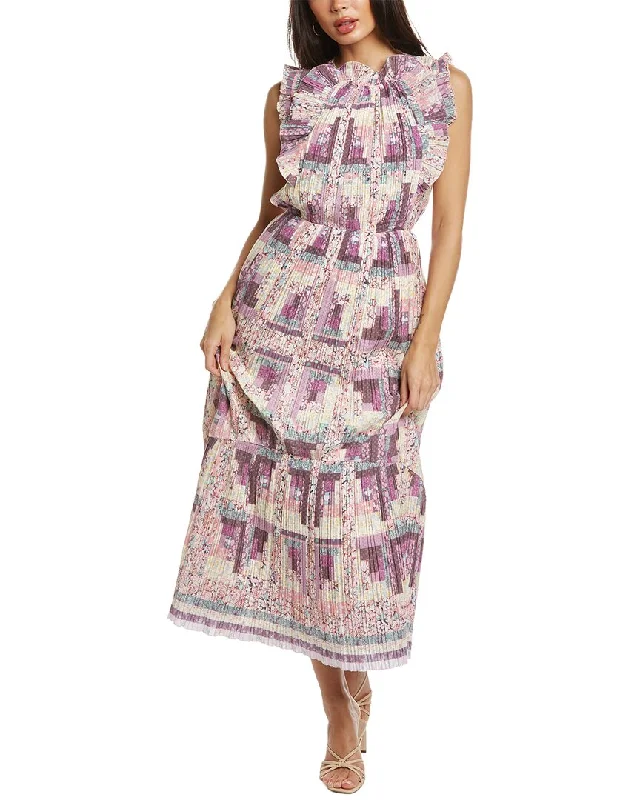 SEA NY Naya Print Box Pleat Maxi Dress