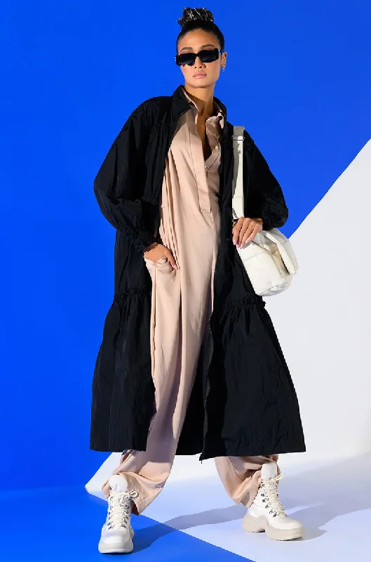 SHOOT YOUR SHOT DRAWSTRING TRENCH MAXI DRESS