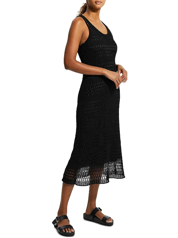 Womens Crochet Tea Length Midi Dress