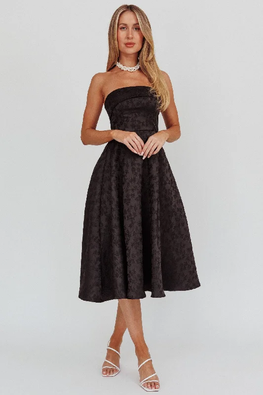 Worship Strapless A-Line Midi Dress Black