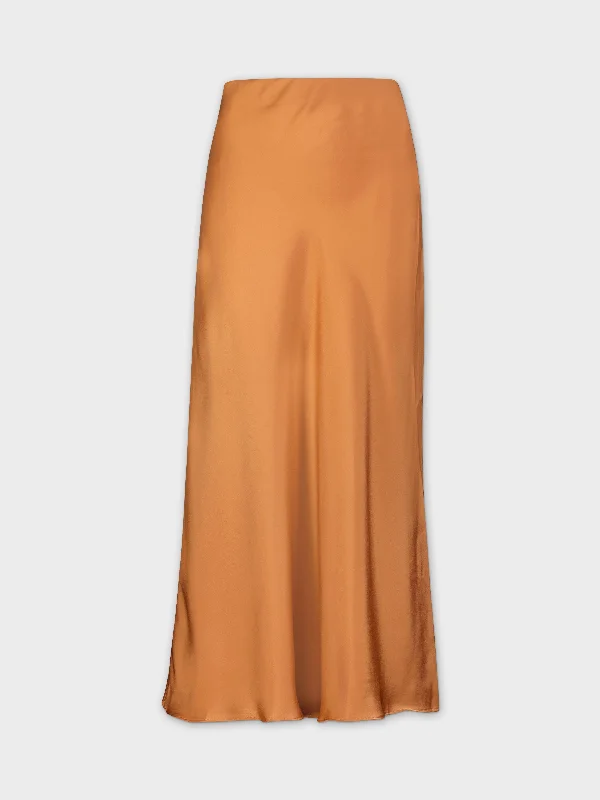 Solid Satin Slip Skirt-Bronze