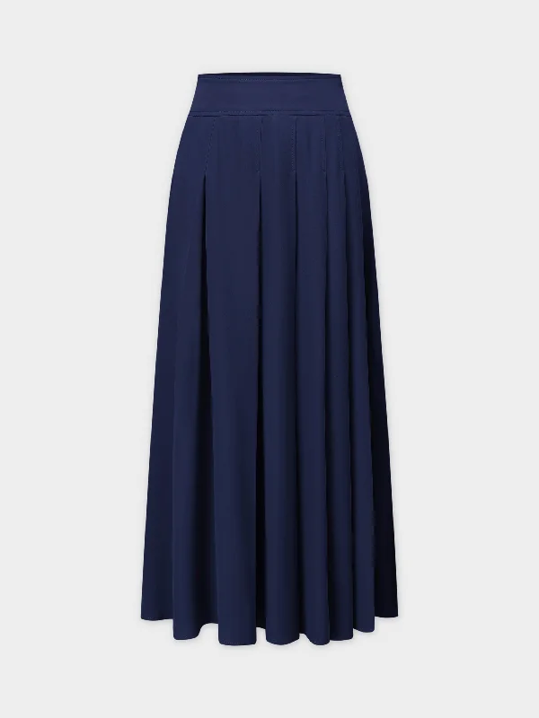 Yolk Pleated Skirt 37"-Navy