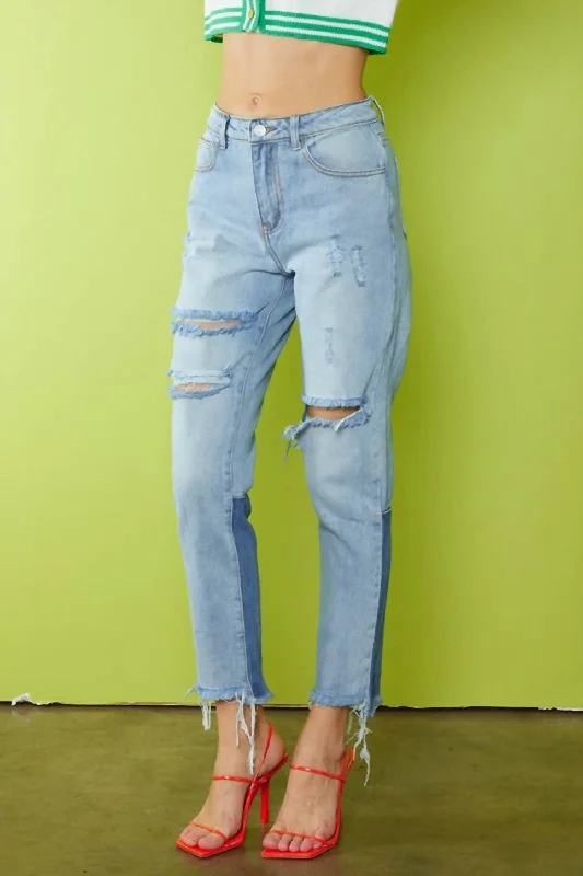 Andie High Rise Slim Straight Jean In Two-Tone Denim