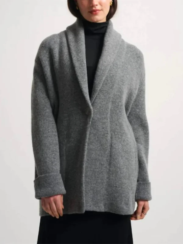 Brushed Lofty Blend Shawl Collar Coat In Grey