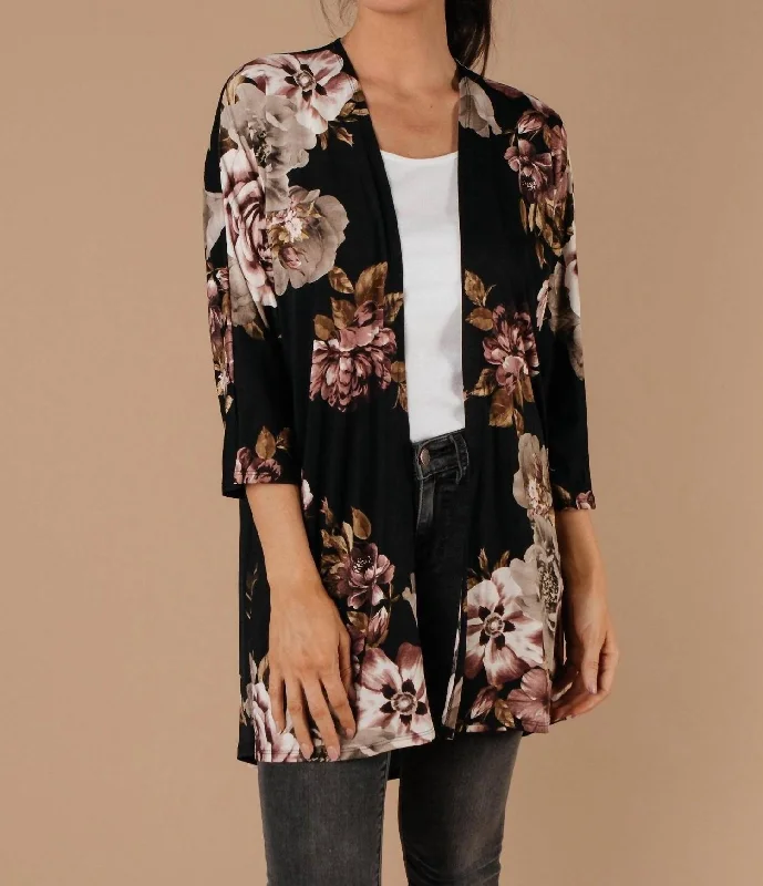 Dora Floral Cardigan In Black