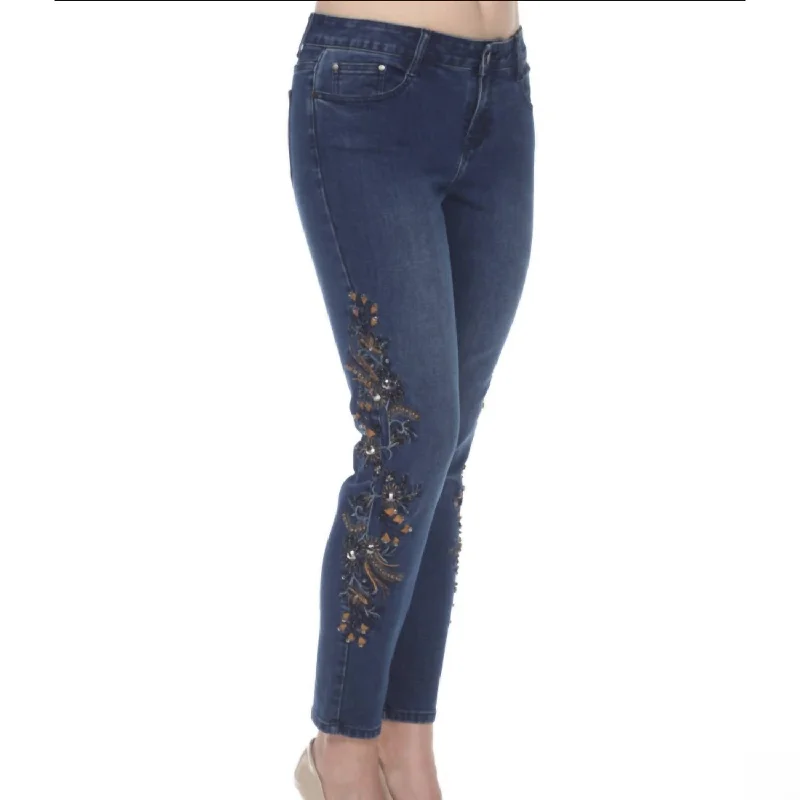 Embellished Jeans In Blue/brown