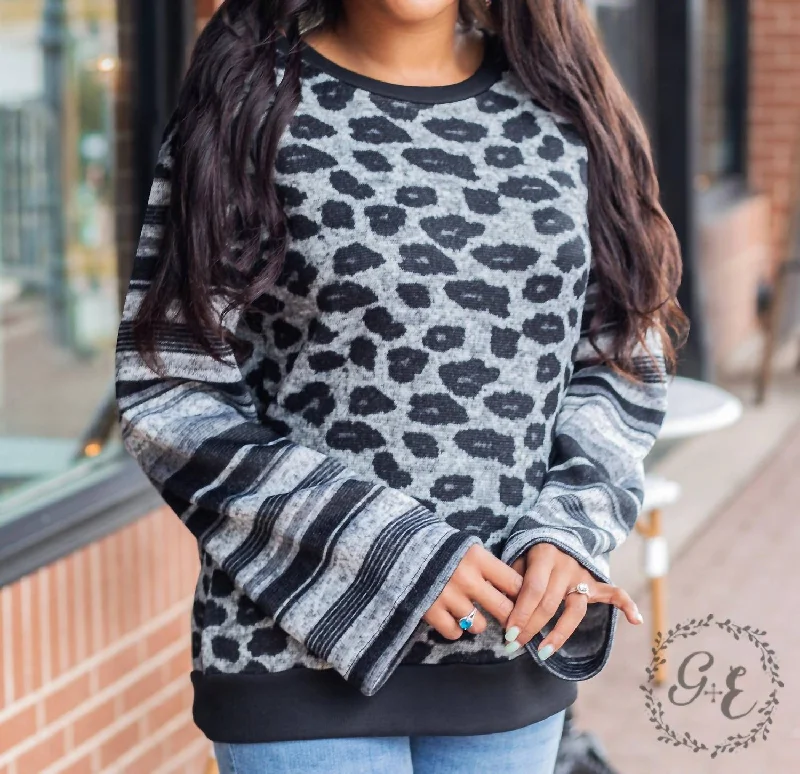 Forgetting You Long Sleeve Sweater In Grey Leopard