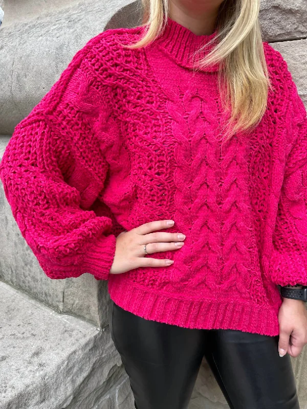 Lily Mock Neck Sweater In Magenta