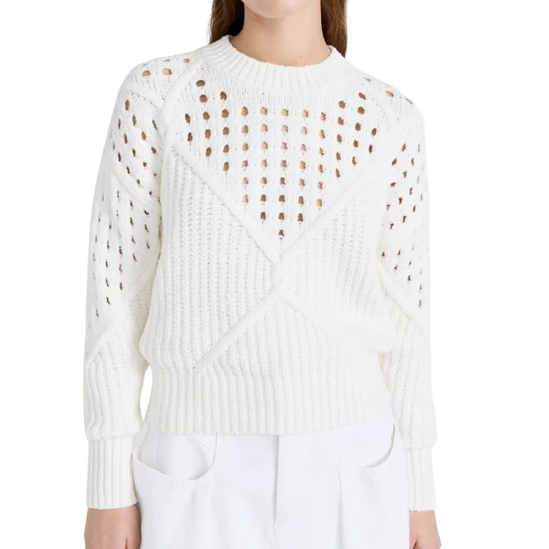 Nives Cotton Engineered Stitch Sweater In White