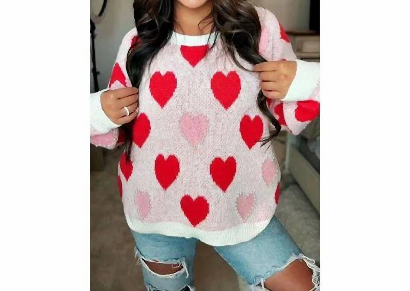 Pearl Heart Sweater In Light Pink