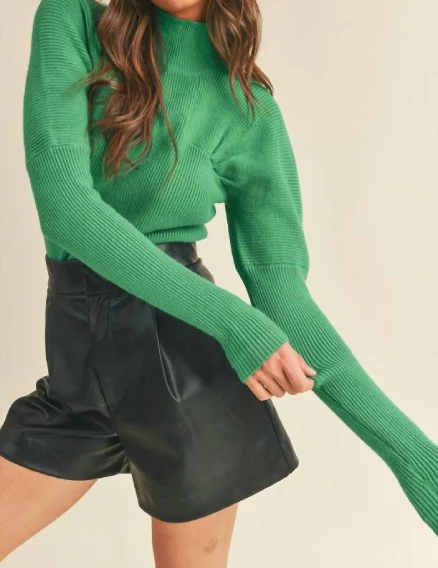 Ribbed Mock Neck Sweater In Green