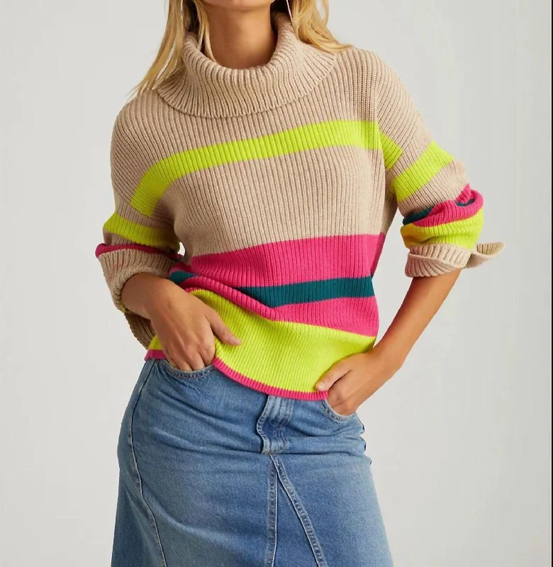 Shaker Turtleneck Sweater In Cashew Heather Multi