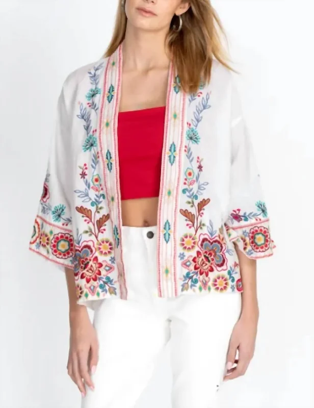 Sicilia Cropped Linen Kimono In White