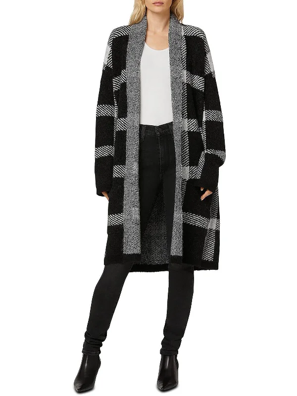 Solange Womens Plaid Shawl Collar Cardigan Sweater