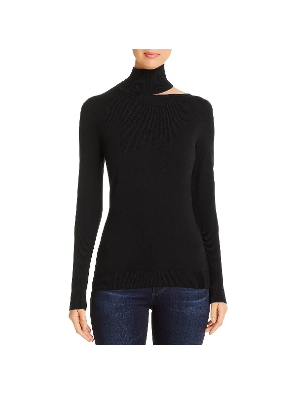 Vita Womens Ribbed Trim Knit Mock Turtleneck Sweater