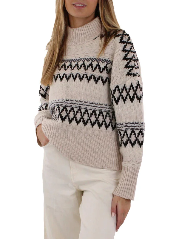 Willow All Over Fairisle Womens Wool Knit Mock Sweater