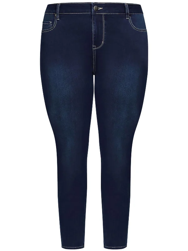 Womens Mid Rise Dark Wash Skinny Jeans