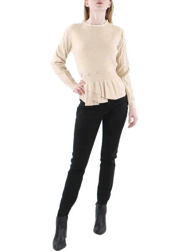 Womens Ruffled Peplum Pullover Sweater