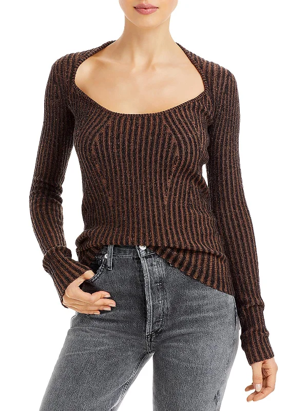 Womens Scoop Neck Ribbed Pullover Sweater