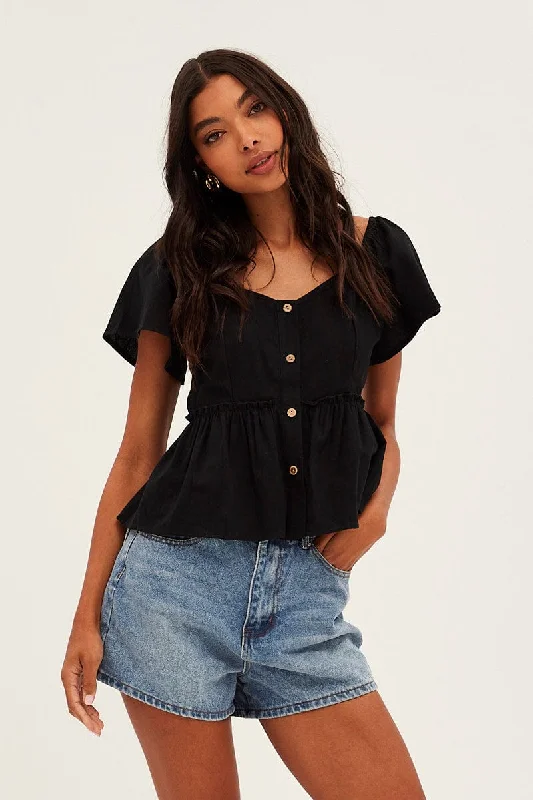 Black Bell Sleeve Peplum Top