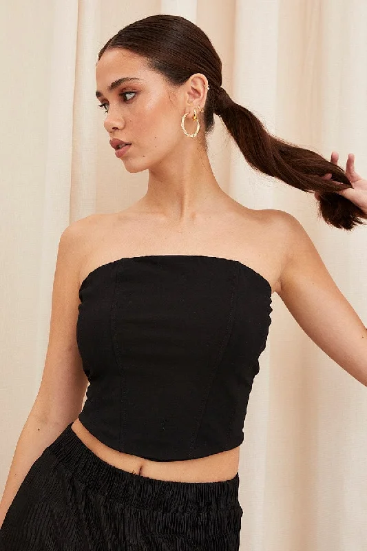 Black Corset Bandeau Crop Top