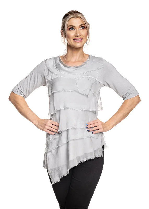 Fleur Silk Top in Perle Grey