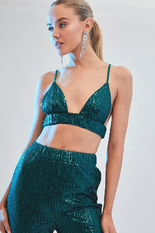 Green Sequin Bralette Crop Top