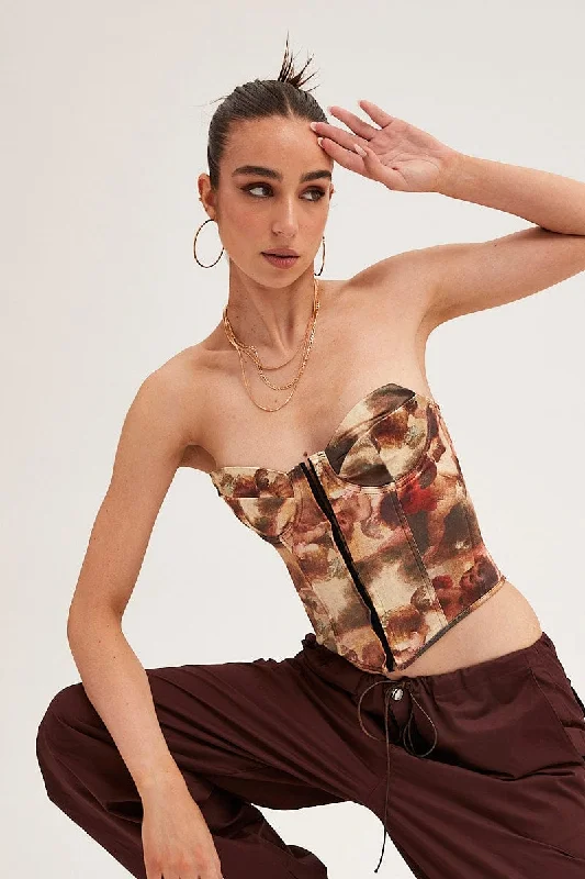 Multi Tie Dye Bandage Hook And Eye Structured Corset Top