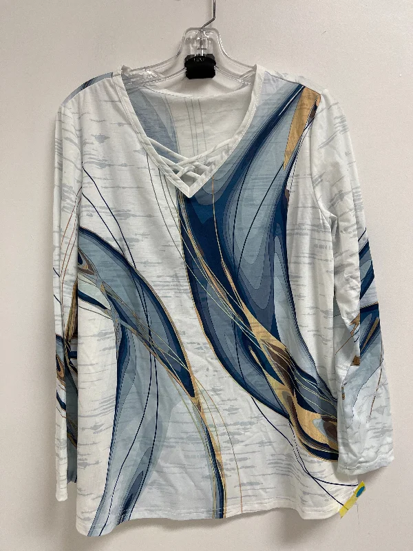 Top Long Sleeve By Clothes Mentor In Blue & White, Size: M