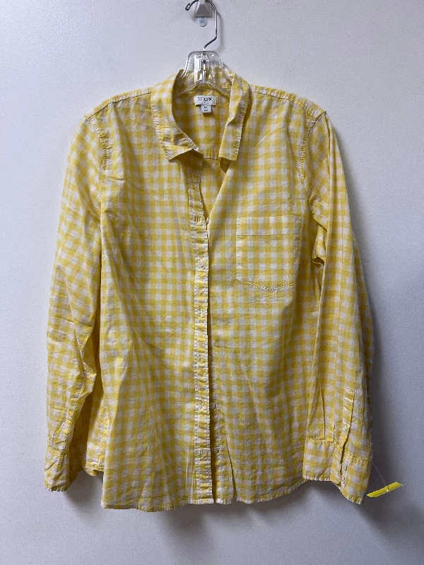 Top Long Sleeve By J. Crew In White & Yellow, Size: Xl