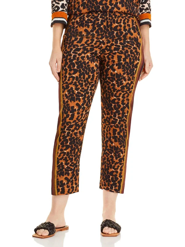 Aria Womens Striped Animal Print Ankle Pants