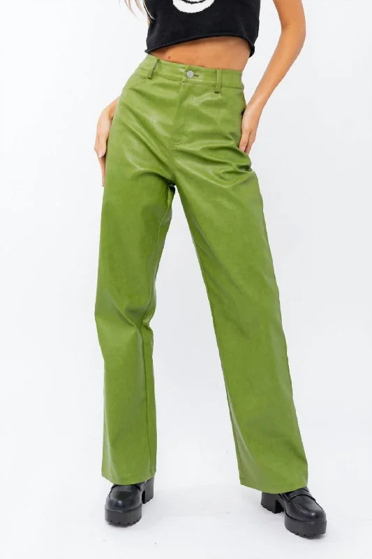 Faux Leather Wide Leg Pants In Green