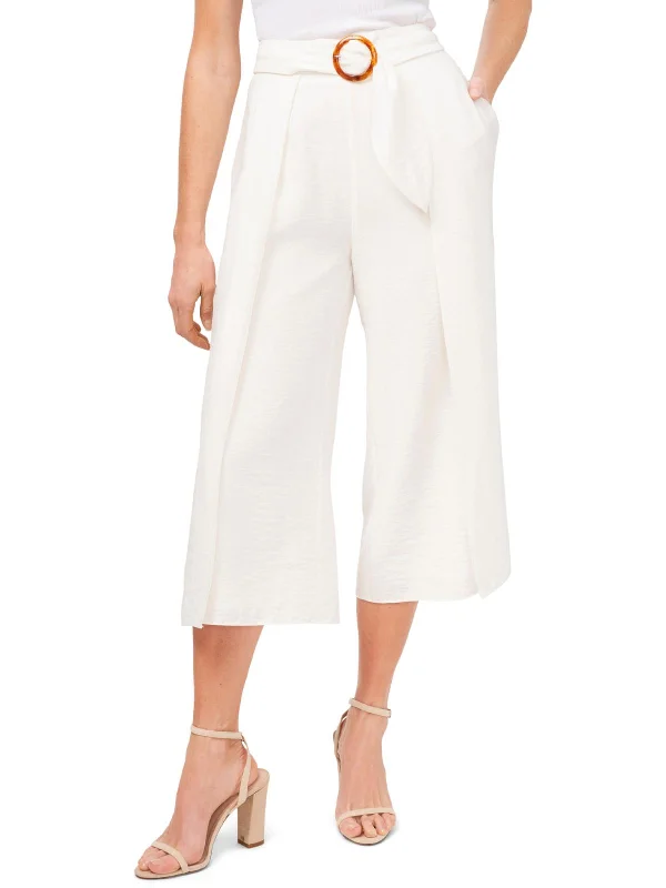 Womens Belted Crop Wide Leg Pants