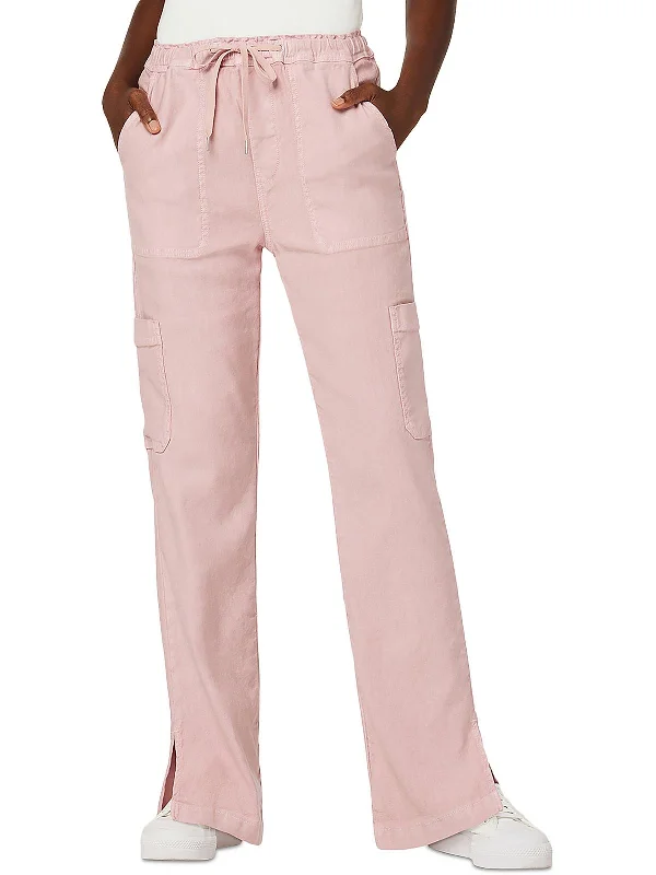 Womens High Rise Solid Cargo Pants